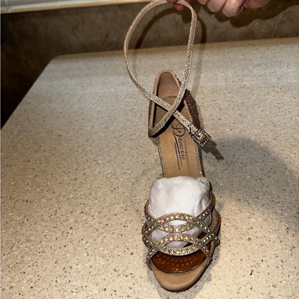 Women’s DANCINE Sandals Salsa Ballroom Dance Shoes Size 8 Rhinestones - Picture 10 of 11